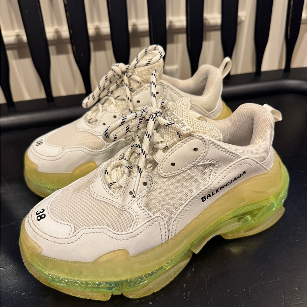 Balenciaga White and Lime Sneakers